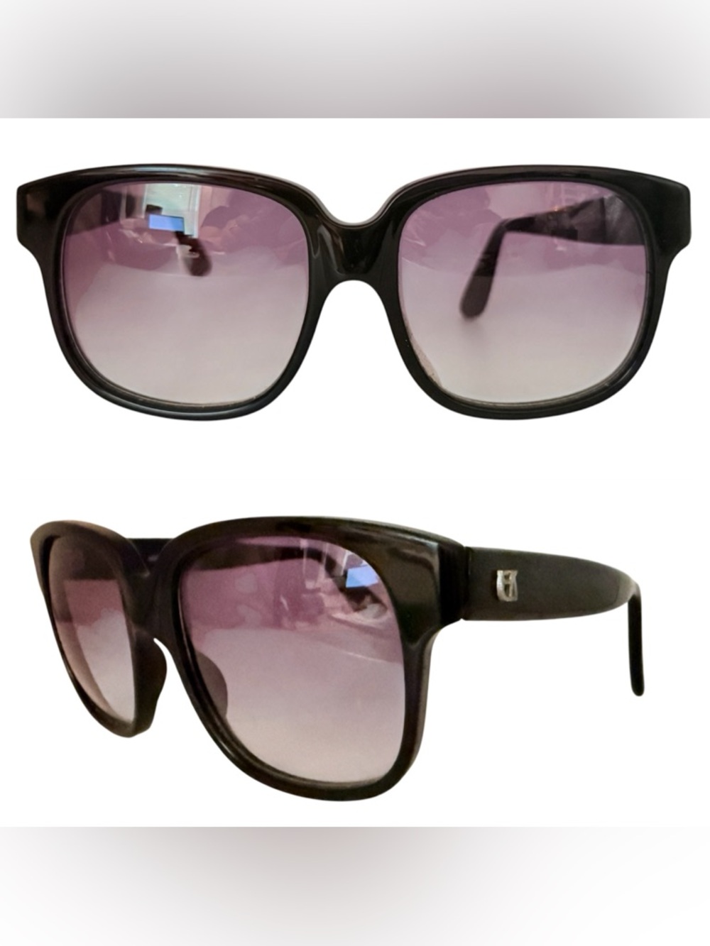 Emmanuelle Khanh 1980’s Oversized Sunglasses in Black, Mod 8080, Handmade France